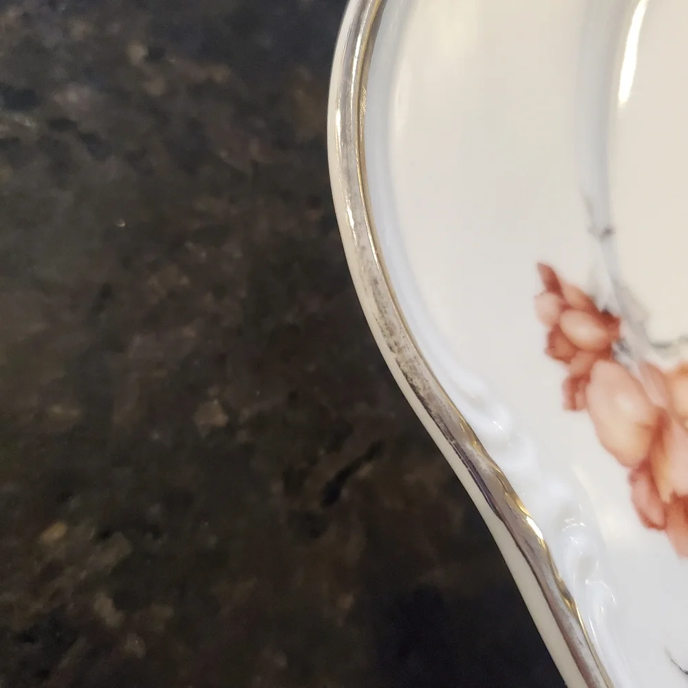 Vintage Edelstein Bavaria Carmen 15" oval china platter pink and grey floral - Picture 5 of 8